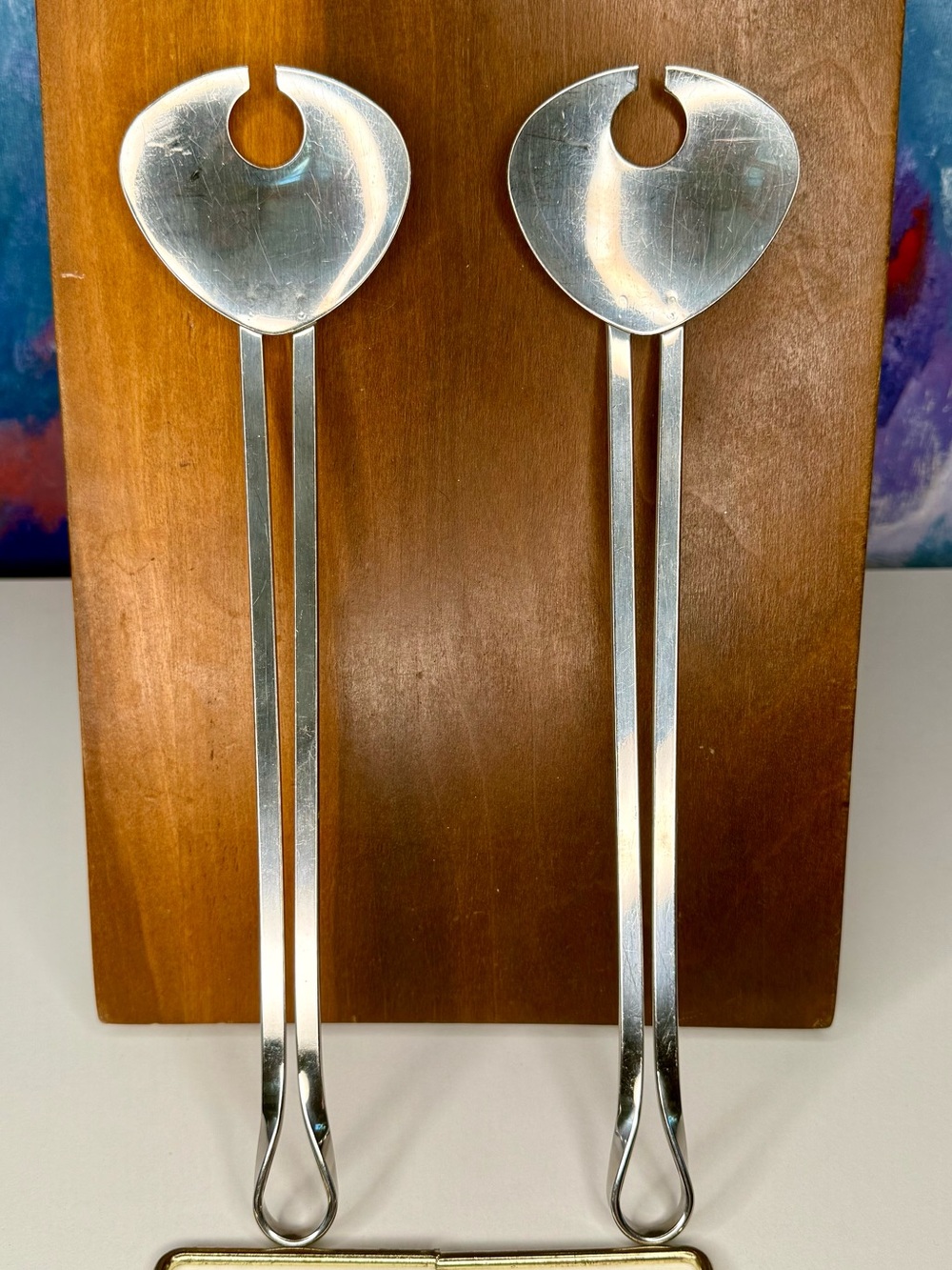 Carlo Giannini Vintage Serving Spoons Pair Salad Stainless Steel 18/10 Italy MCM